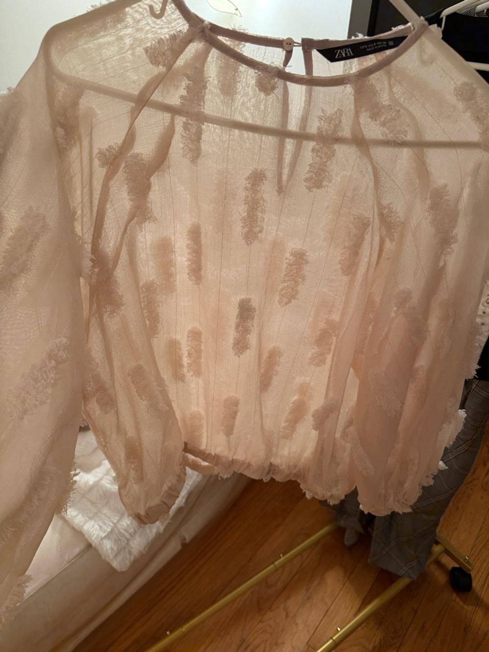 Zara Sheer Textured Blouse in cream Beige